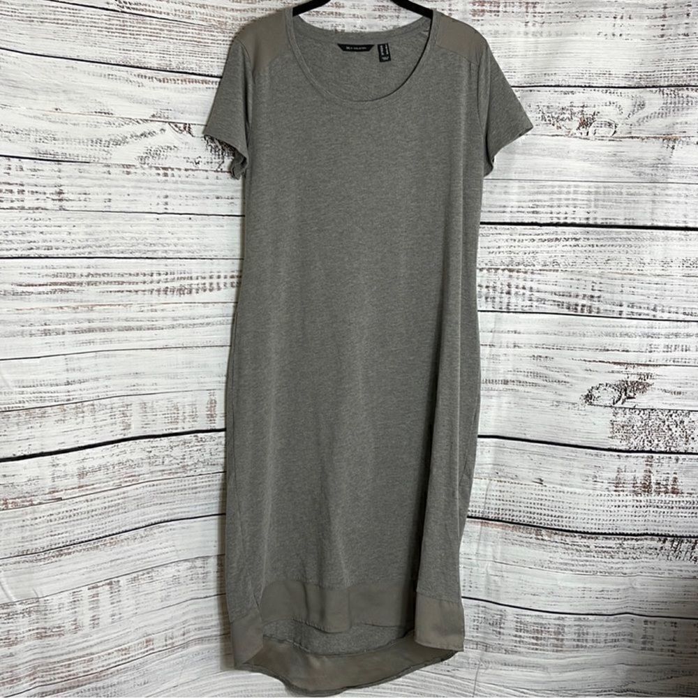 H by Halston Dress Womens Size Small Midi Gray High low Cotton Blend Minimalist